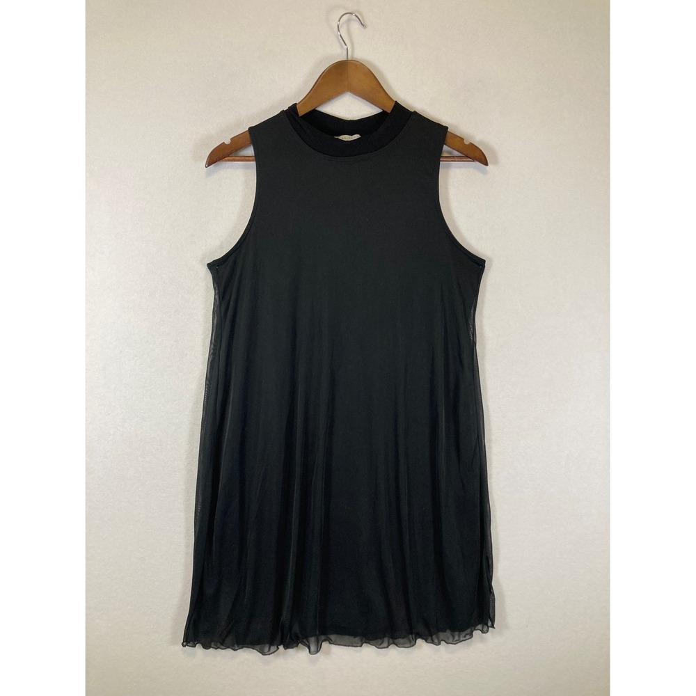 Whimsigoth Annalee + Hope Women M Black Sheer Mesh Layered Mock Neck Tunic Top